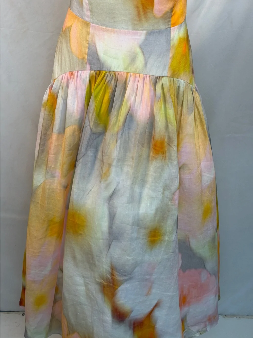 Tracy Reese Strapless Watercolor Floral Midi Dress in Pink, Yellow and Cream - Picture 4 of 11